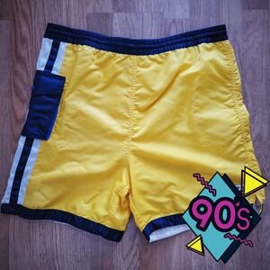Chaps Ralph Lauren Swim Trunks Vintage 90s Yellow Blue Colorblock Mens Medium M